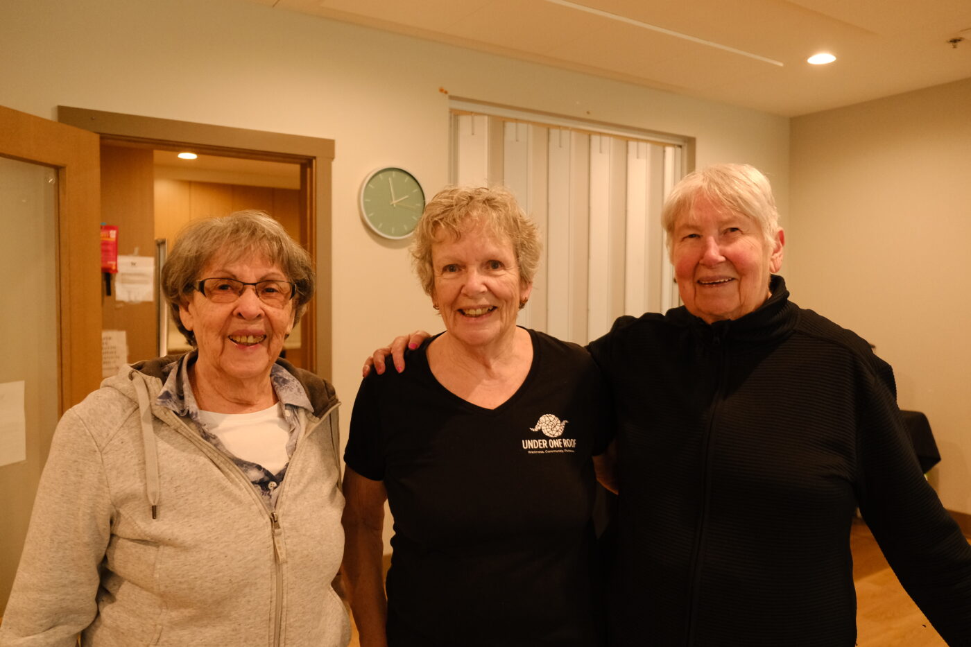 Lorraine Meewes, left, volunteer Sheila Hart and Margo Wyssen connect at Westwinds in Squamish. Hart delivers fresh Meals on Wheels dinners to residents every Monday and Thursday.