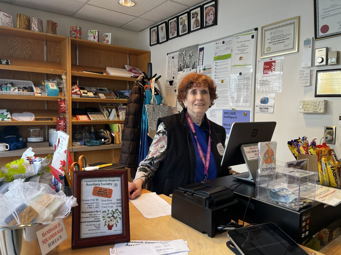 Julie Erb, president of the Squamish General Hospital Auxiliary Society, has volunteered with the organization for 21 years since retiring as an RN.